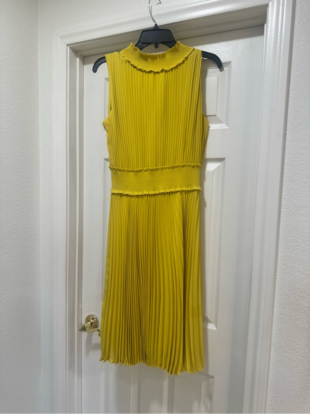 Nanette Lepore Yellow Pleated Sleeveless Dress with Smocked Waist